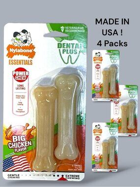 Nylabone Dog Dental Essentials Power Chew Toys Made In USA Chicken Flavor 4 PC